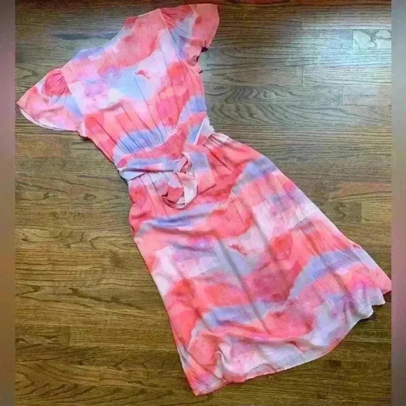 Anthropologie x Cloth & Stone Cloth Wrap Dress 100% Rayon Pastel Midi Flirty - Picture 7 of 7